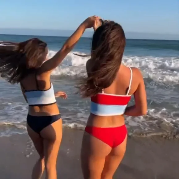 Revly Sport Jessie Hybrid Swim Workout Bikini Bra Crop Top - Red, White, & Blue - Picture 2 of 11